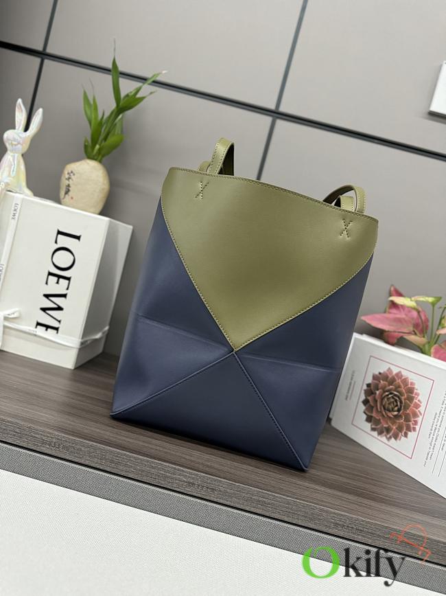 Okify Loewe Medium Puzzle Fold Tote Bag In Dark Blue And Green Shiny Calfskin 25.5x14.5x31.5cm - 1