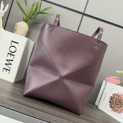 Okify Loewe Medium Puzzle Fold Tote Bag In Burgundy Shiny Calfskin 25.5x14.5x31.5cm 20534 - 2