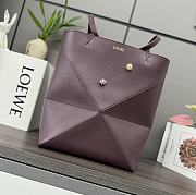 Okify Loewe Medium Puzzle Fold Tote Bag In Burgundy Shiny Calfskin 25.5x14.5x31.5cm 20534 - 1