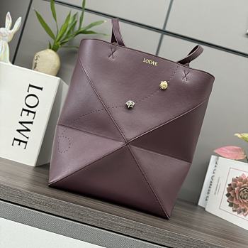 Okify Loewe Medium Puzzle Fold Tote Bag In Burgundy Shiny Calfskin 25.5x14.5x31.5cm 20534