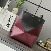 Okify Loewe Medium Puzzle Fold Tote Bag In Dark Red And Black Shiny Calfskin 25.5x14.5x31.5cm - 1