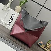 Okify Loewe Medium Puzzle Fold Tote Bag In Dark Red And Black Shiny Calfskin 25.5x14.5x31.5cm - 5