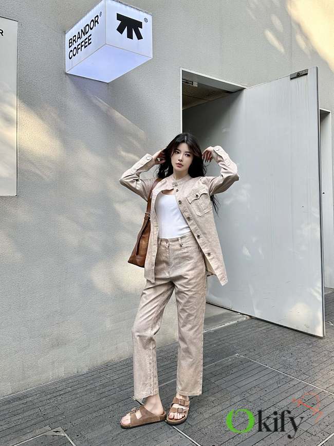 Okify Louis Vuitton Set Of Beige Denim Shirt Jacket And Trousers SML  - 1