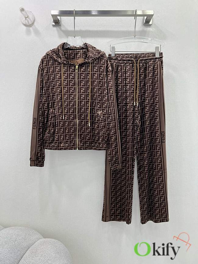 Okify Fendi Set Of Brown Jacket And Pants  - 1