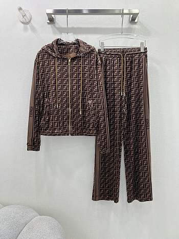 Okify Fendi Set Of Brown Jacket And Pants 