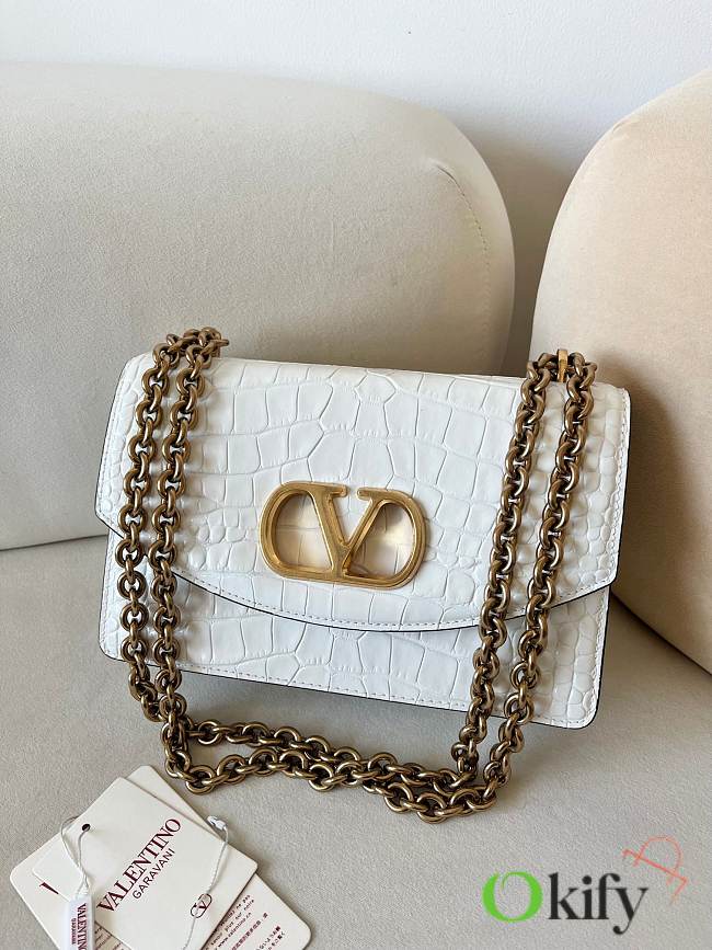 Okify Valentino Garavani Vain Bag In White Crocodile Patent 24x16x8cm  - 1