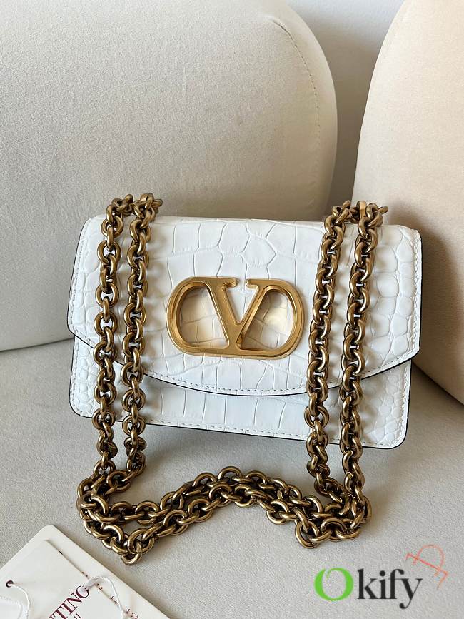 Okify Valentino Garavani Vain Bag In White Crocodile Patent 19.5x13x7cm - 1