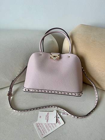 Okify Valentino Garavani Rockstud Grained Calfskin Bag In Pink 28x21x14cm 