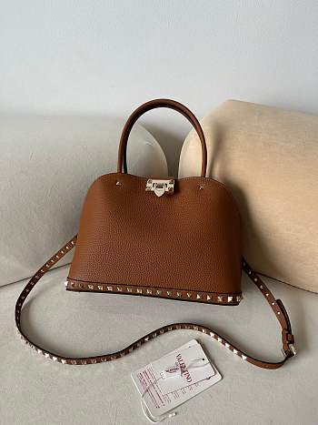 Okify Valentino Garavani Rockstud Grained Calfskin Bag In Brown 28x21x14cm 