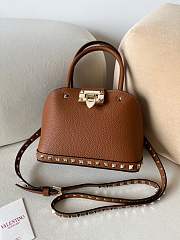 Okify Valentino Garavani Rockstud Grained Calfskin Bag In Brown 21x15x10cm  - 1