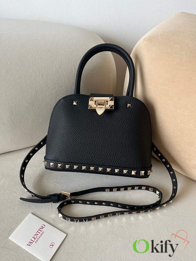 Okify Valentino Garavani Rockstud Grained Calfskin Bag In Black 21x15x10cm  - 1