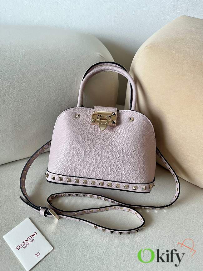 Okify Valentino Garavani Rockstud Grained Calfskin Bag In Pink 21x15x10cm  - 1