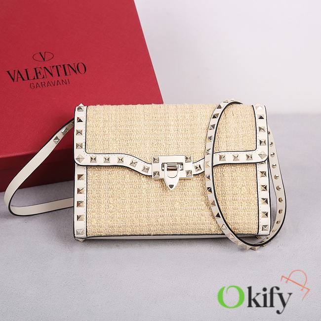 Okify Valentino Bouclé Raffia In White Bag 22.5x5x16cm - 1