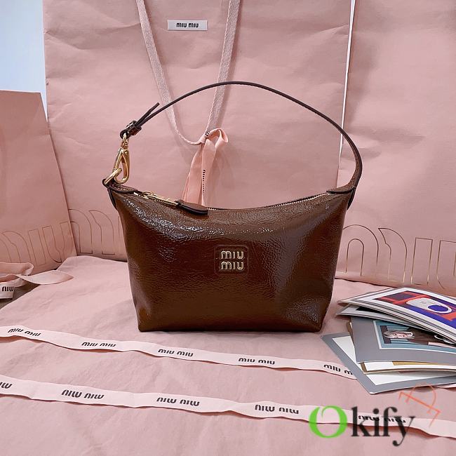 Okify MiuMiu Patent Leather Bag In Brown 25.5x19x14x10cm  - 1