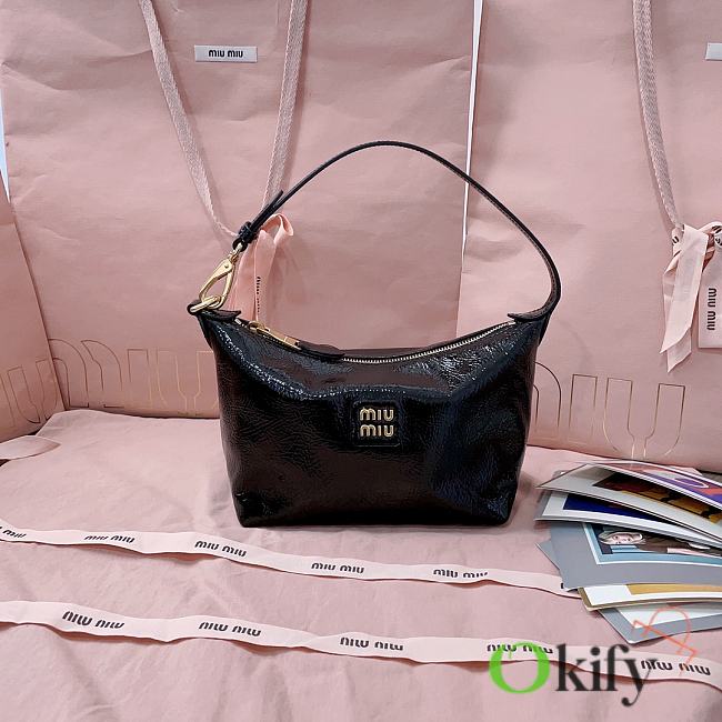 Okify MiuMiu Patent Leather Bag In Black 25.5x19x14x10cm  - 1