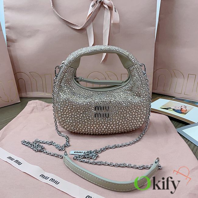 Okify MiuMiu Wander Crystal Bag In Beige 17x10x6cm  - 1