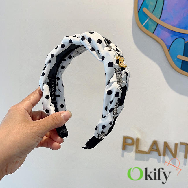 Okify Channel Polka Dot Black And White Headband  - 1