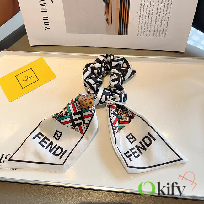 Okify Fendi White Ribbon Hairtie  - 1