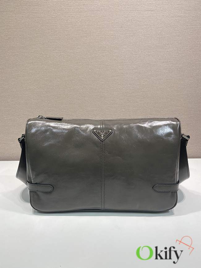 Okify Prada Messenger Bag In Grey Gray Leather 35x22x12cm  - 1