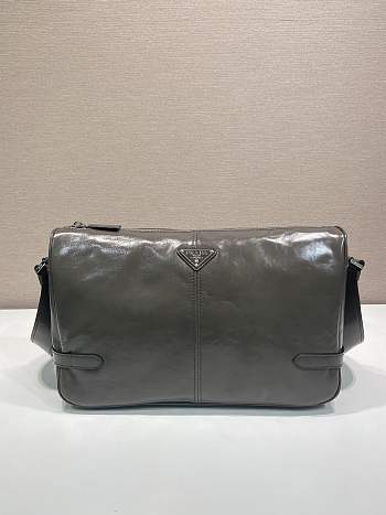 Okify Prada Messenger Bag In Grey Gray Leather 35x22x12cm 