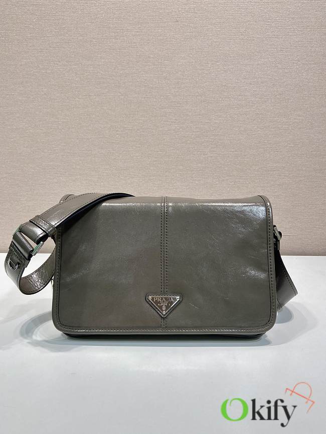 Okify Prada Glossy Leather Bag In Grey Gray 30x20x11cm  - 1