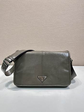 Okify Prada Glossy Leather Bag In Grey Gray 30x20x11cm 