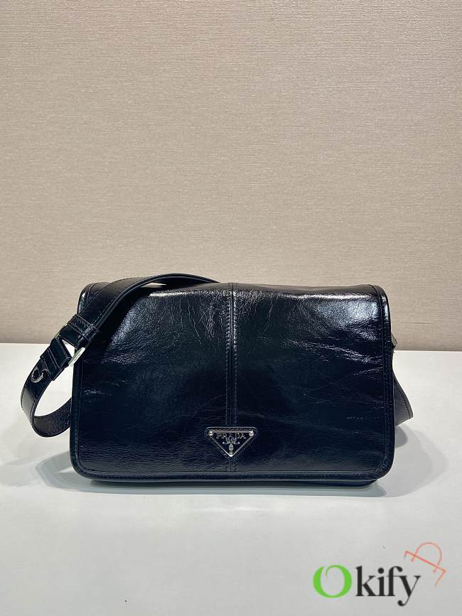 Okify Prada Glossy Leather Bag In Black 30x20x11cm  - 1