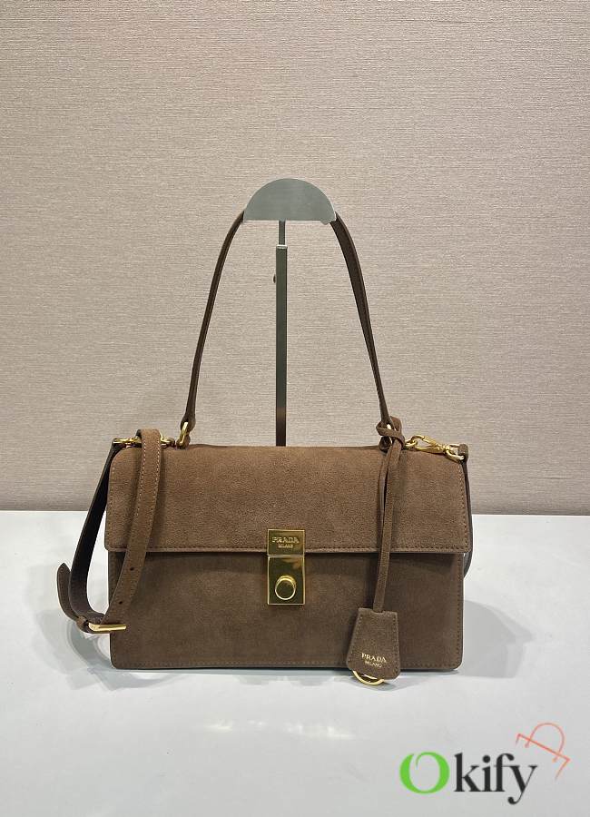 Okify Prada Medium Suede Shoulder Bag In Brown 28x16x10cm  - 1