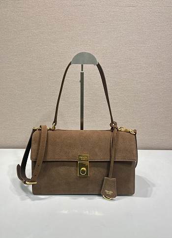 Okify Prada Medium Suede Shoulder Bag In Brown 28x16x10cm 