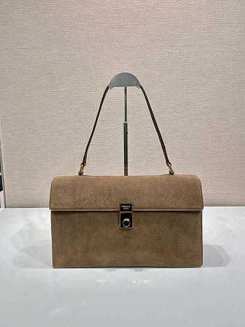 Okify Prada Large Suede Shoulder Bag In Brown 35x19.5x10.5cm 