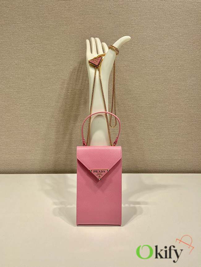 Okify Prada Saffiano Leather Mini Phone Bag In Pink 10.5x18x3cm  - 1