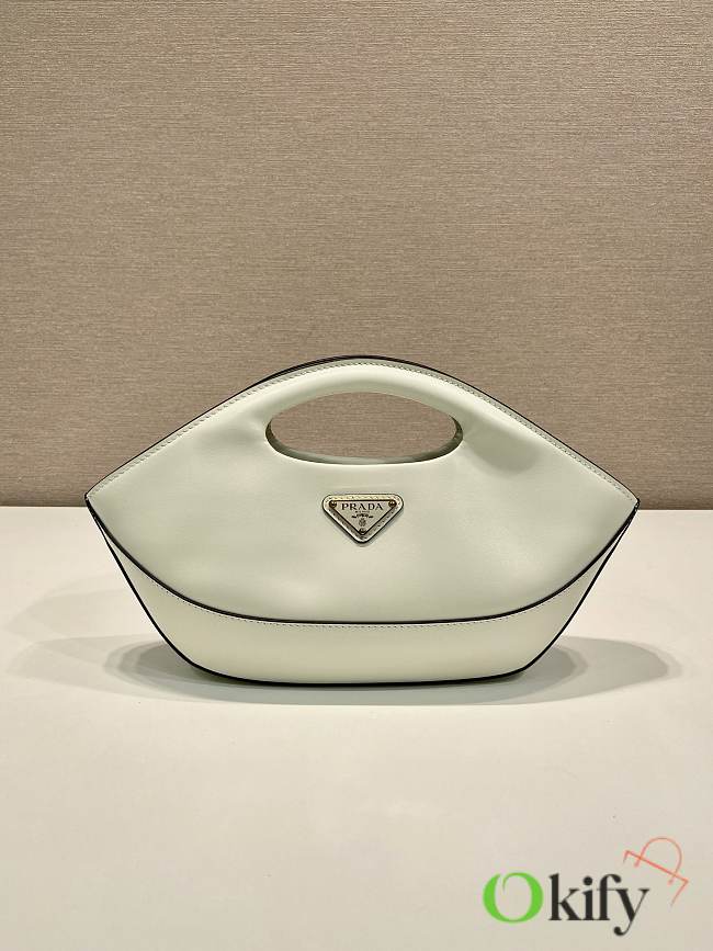 Okify Prada Medium Leather Handbag Dumpling In White 30x20x5cm  - 1