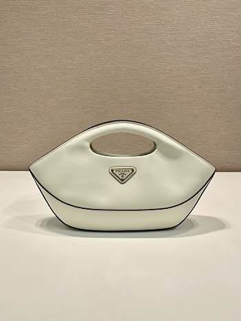 Okify Prada Medium Leather Handbag Dumpling In White 30x20x5cm 