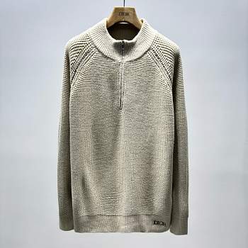 Okify Dior Zip Collar Sweater In White Virgin Wool Knit S-XL 