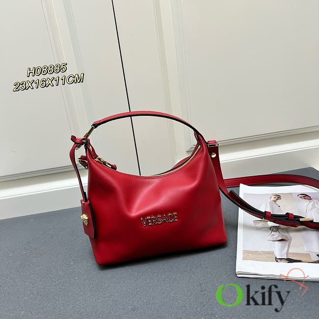 Okify Versace Tag Hobo Handbag In Red 23x16x11cm  - 1