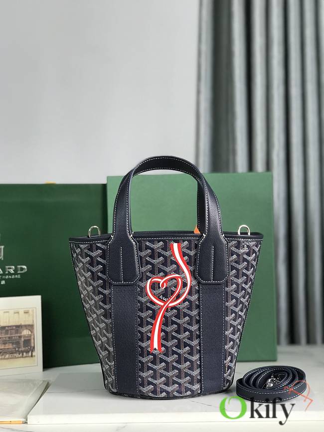 Okify Goyard Belharra Bag In Dark Blue With Ribbon Heart 18x14x24cm  - 1