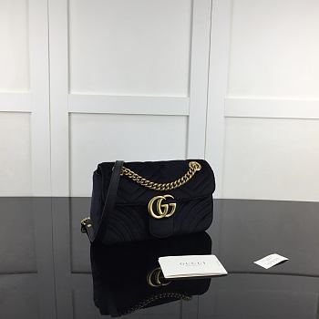 Okify Gucci Marmont In Black Velvet With Red Inner 22x14x6cm 