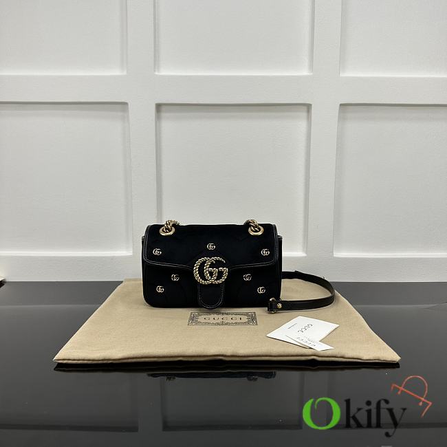 Okify Gucci Marmont Bag In Black Velvet With Small Logos 22x14x6cm - 1