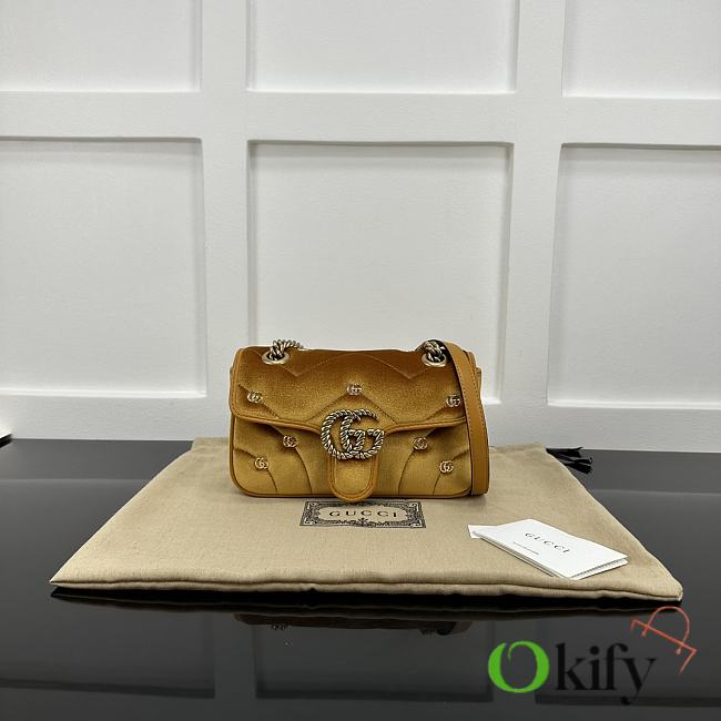 Okify Gucci Marmont Bag In Yellow Velvet With Small Logos 22x14x6cm - 1