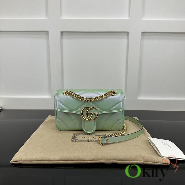 Okify Gucci Marmont Bag In Shiny Light Green 22x14x6cm  - 1