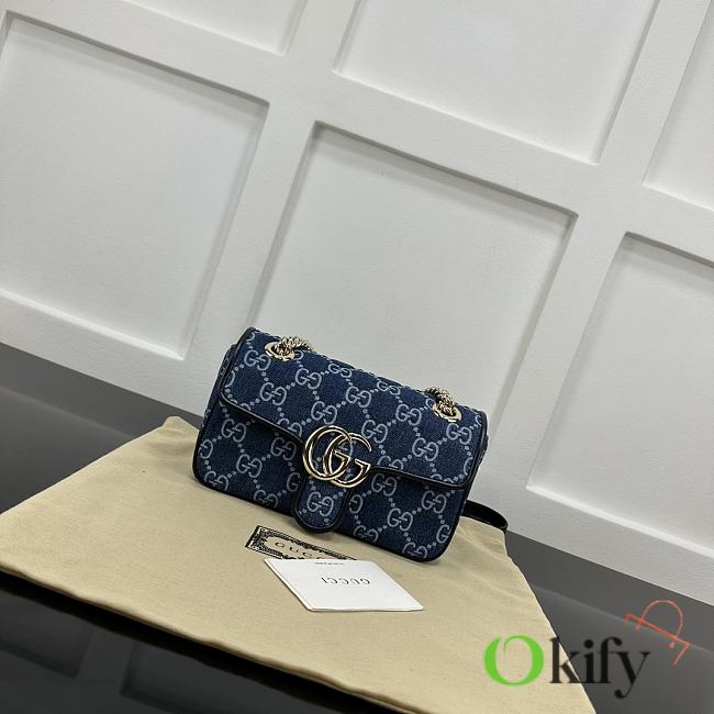 Okify Gucci Marmont Bag In Canvas Denim Blue 22x14x6cm  - 1