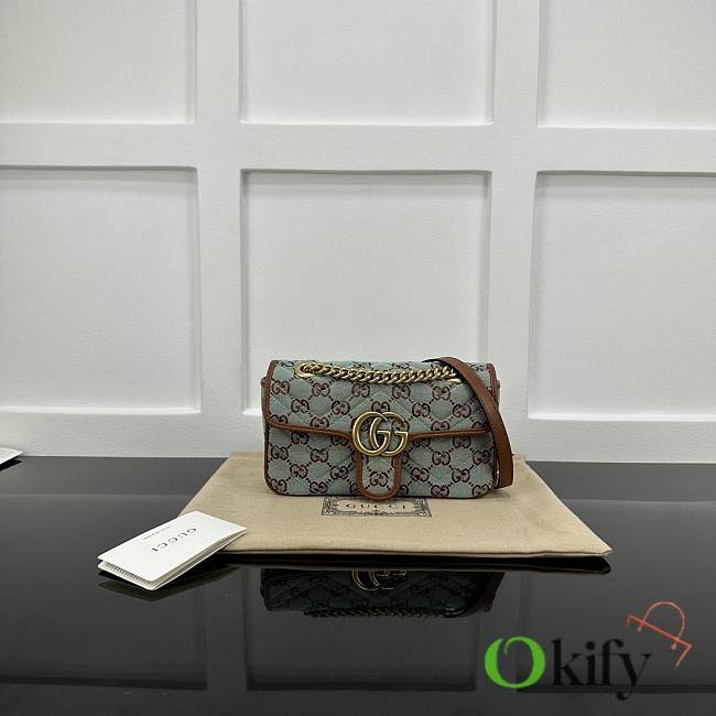 Okify Gucci Marmont Canvas Light Green Bag With Brown Border 22x14x6cm  - 1