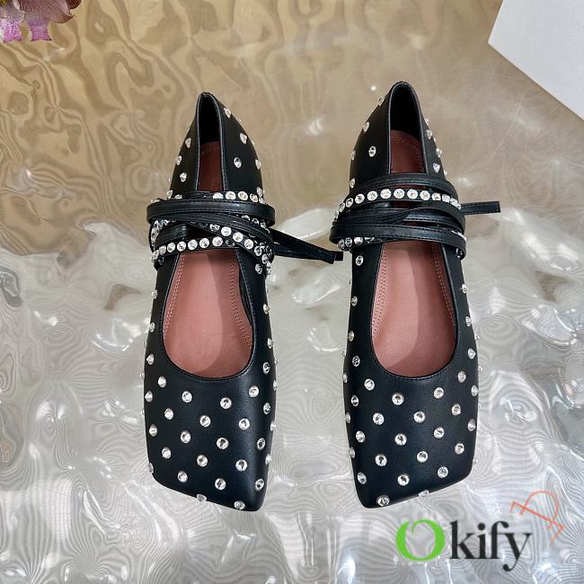 Okify Amina Muaddi Square Head Ballet Flat Shoes In Black EU35-42 - 1