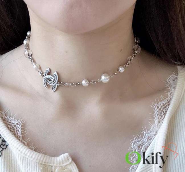 Okify CC Pearl Choker Silver Necklace 20819 - 1