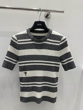 Okify Dior Short Sleeves Cardigan With Stripe Pattern In Grey Gray SML