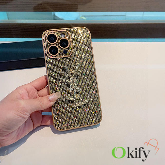 Okify YSL Phone Case In Brown With Diamond 20857 - 1