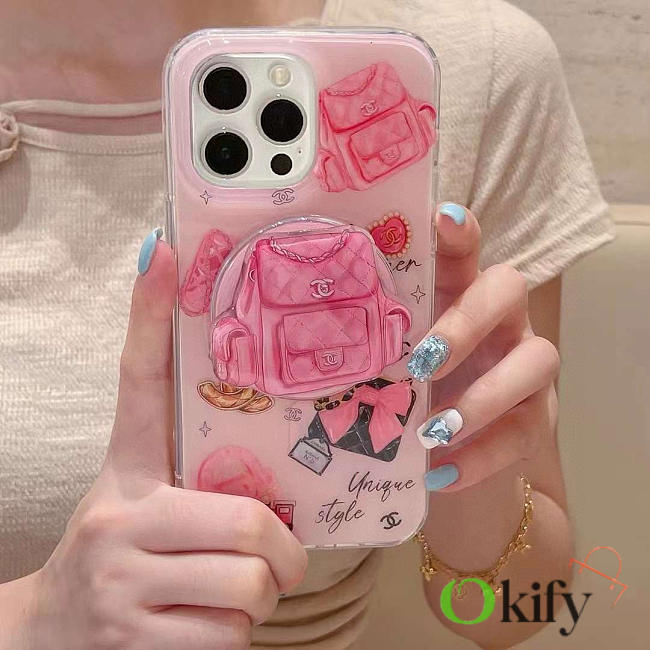 Okify CC Phone Case In Pink With Magnetic Holder  - 1