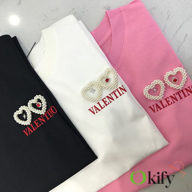 Okify Valentino T-Shirt With Two Heart Brooches SML  - 1