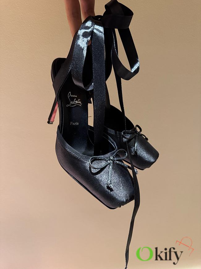 Okify Christian Louboutin Cassia Lace Up Blush Crepe Satin Heels In Black 11cm - 1