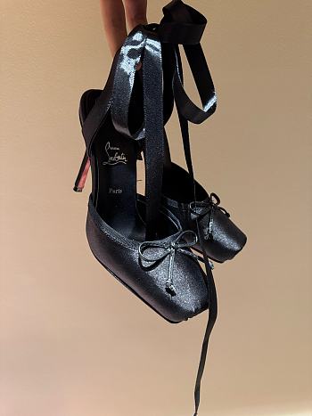 Okify Christian Louboutin Cassia Lace Up Blush Crepe Satin Heels In Black 11cm